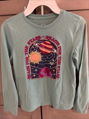 wonder nation Sage Green Long Sleeve Space Graphic Tee